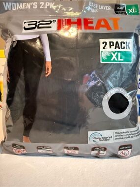 32 Degrees Black Women's Base Layer pants – 2 Pack (XL)